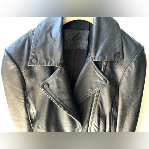 EUC AllSaints Ayers Slim Fit Leather Biker Moto Jacket Black, Size US 6 - Picture 7 of 10